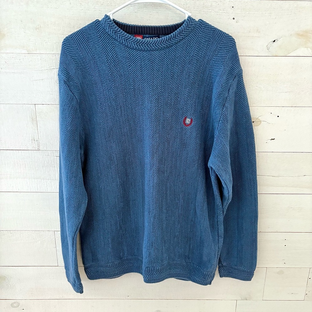 Chaps Pullover Long Sleeve Blue Herringbone Sweater Heavy Cable Knit Size M